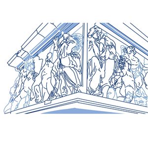 Die lineare Zeichnung eines Teil des Pergamon-Altars.
